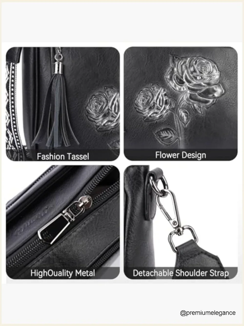 Vegan Leather Hobo Crossbody Bag Embossed Floral Lightweight Travel Purse